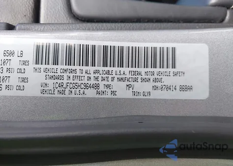 2017 Jeep Grand Cherokee Overland 4X4 z USA, uszkodzony, nr VIN 1C4RJFCG5HC964488